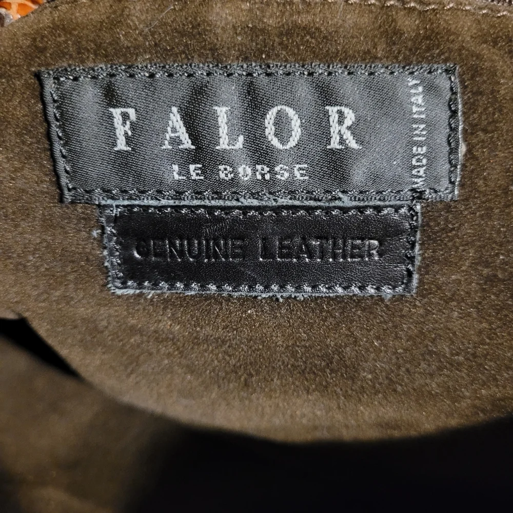 Falor Italian Leather Snakeskin Embossed Shoulder Bag Brown Black - Picture 7 of 14